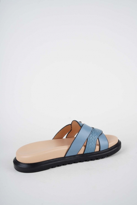 Hakiki Deri Kot Mavi Kadın Düz Terlik 261162602