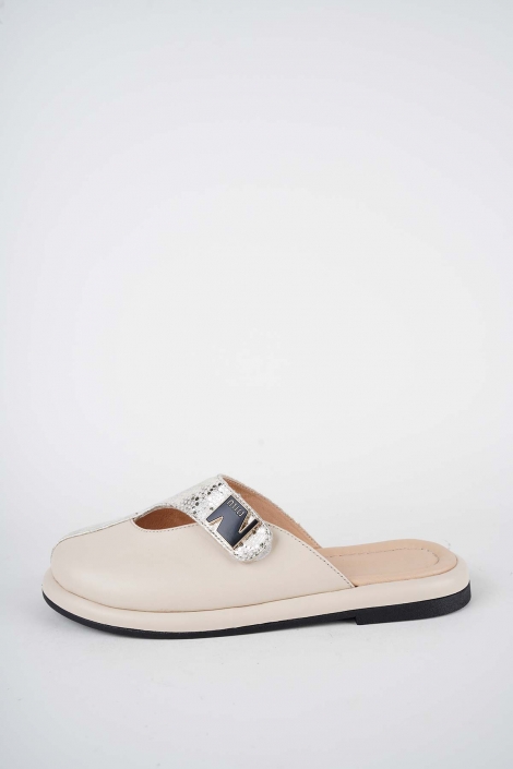 Hakiki Deri Bej Baskı-Bej Kadın Zımbalı Sabo 261162703