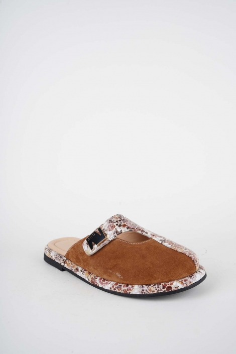 Hakiki Deri Çiçek Baskı-Taba Süet Kadın Zımbalı Sabo 261162703