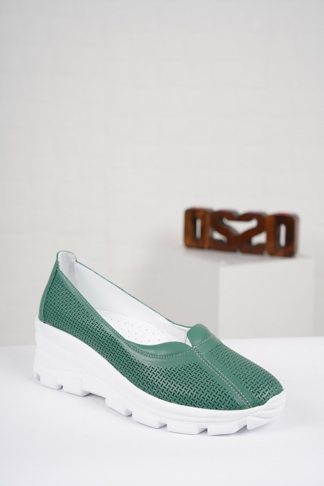 Hakiki Deri Koyu Yeşil Kadın Comfort Ayakkabı 221176102