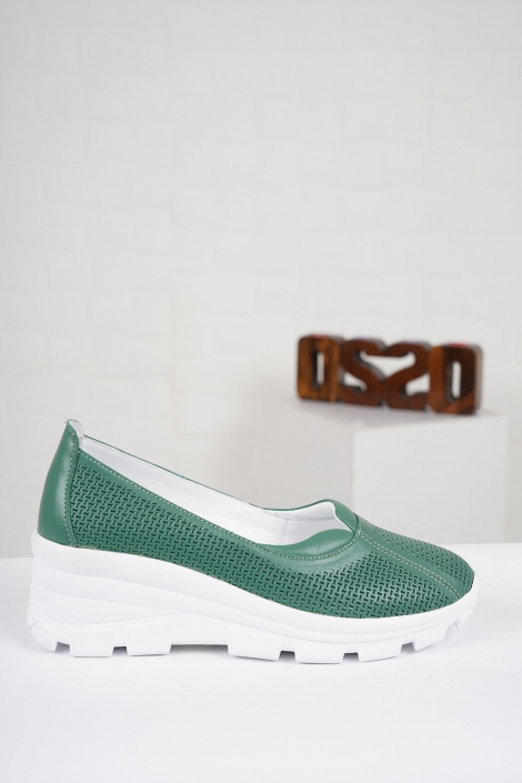 Hakiki Deri Koyu Yeşil Kadın Comfort Ayakkabı 221176102