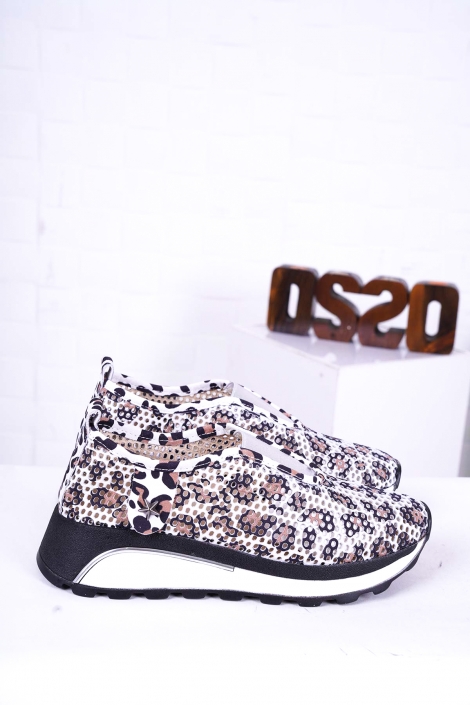 Hakiki Deri Beyaz Leopar Kadın Casual Ayakkabı 241176112