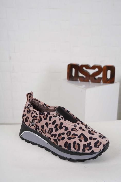 Hakiki Deri Kürklü Pudra Leopar Kadın Casual Ayakkabı 242176101