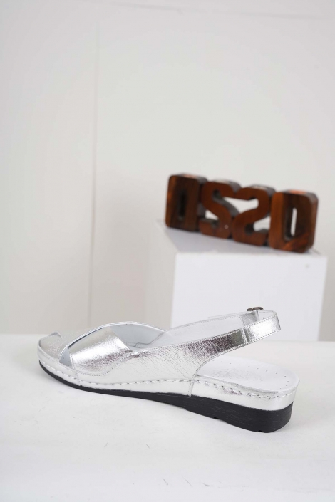 Hakiki Deri Gümüş Kadın Komfort Sandalet 241177504