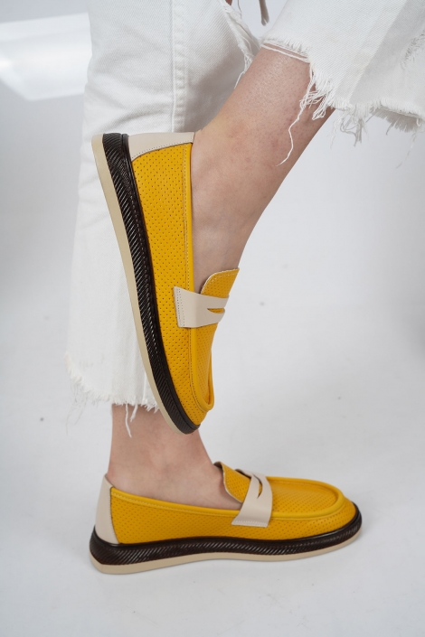 Hakiki Deri Sarı-Bej Kadın Casual Ayakkabı 231186108