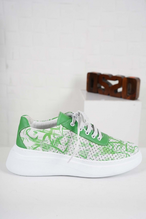 Hakiki Deri Beyaz_Yeşil Baskılı-Yeşil Kadın Casual Ayakkabı 241186100