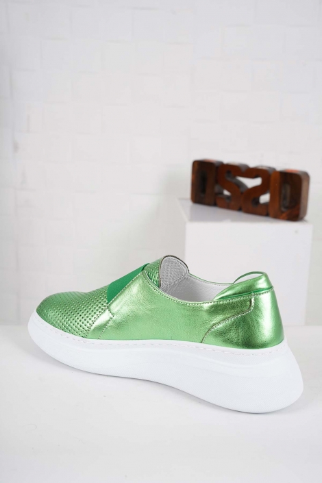 Hakiki Deri Metalik Yeşil Kadın Casual Ayakkabı 241186101