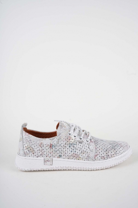 Hakiki Deri Beyaz Çiçekli Kadın Casual Ayakkabı 261186100