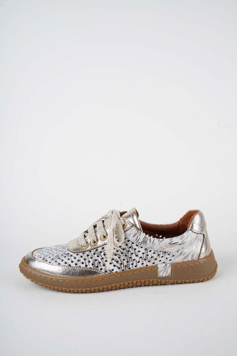 Hakiki Deri Beyaz Baskılı-Altın Kadın Casual Ayakkabı 261186101