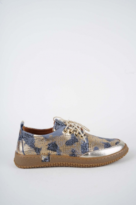 Hakiki Deri K.Mavi Baskılı-Altın Kadın Casual Ayakkabı 261186102