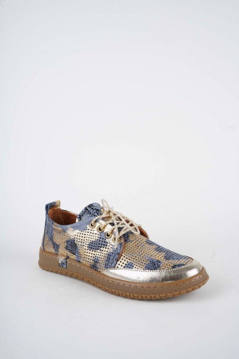 Hakiki Deri K.Mavi Baskılı-Altın Kadın Casual Ayakkabı 261186102