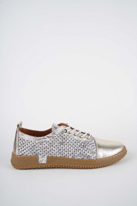 Hakiki Deri Beyaz Baskılı-Altın Kadın Casual Ayakkabı 261186104