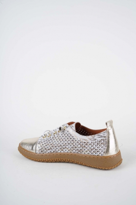 Hakiki Deri Beyaz Baskılı-Altın Kadın Casual Ayakkabı 261186104