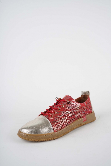 Hakiki Deri Kırmızı Baskılı-Altın Kadın Casual Ayakkabı 261186104