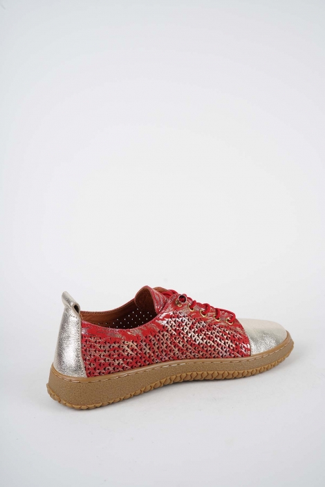 Hakiki Deri Kırmızı Baskılı-Altın Kadın Casual Ayakkabı 261186104