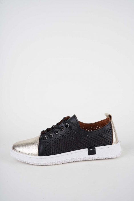 Hakiki Deri Siyah-Altın Kadın Casual Ayakkabı 261186104