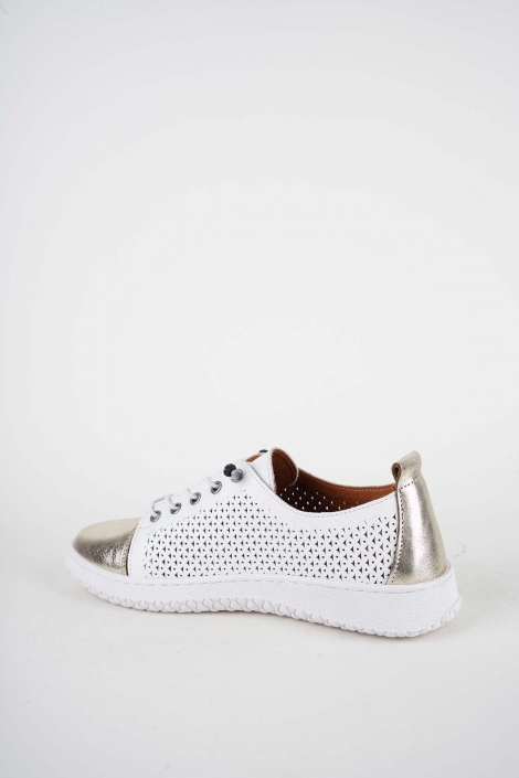 Hakiki Deri Beyaz-Altın Kadın Casual Ayakkabı 261186104