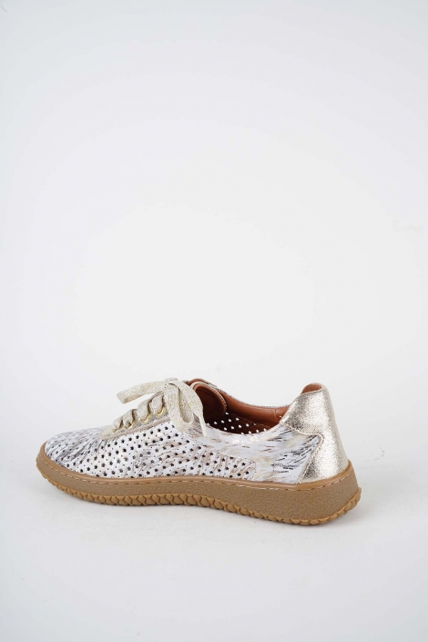 Hakiki Deri Beyaz Baskılı-Altın Kadın Casual Ayakkabı 261186105