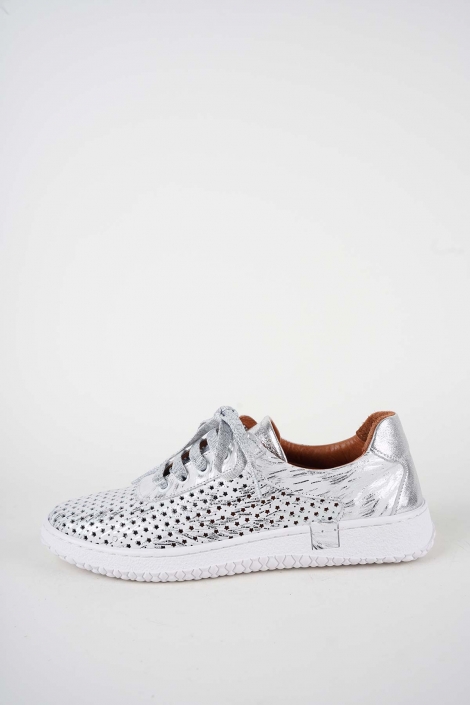 Hakiki Deri Beyaz Baskılı-Gümüş Kadın Casual Ayakkabı 261186105