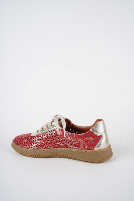 Hakiki Deri Kırmızı Baskılı-Altın Kadın Casual Ayakkabı 261186105
