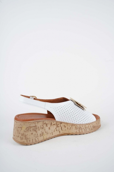 Hakiki Deri Beyaz Kadın Dolgu Topuklu Sandalet 261186500
