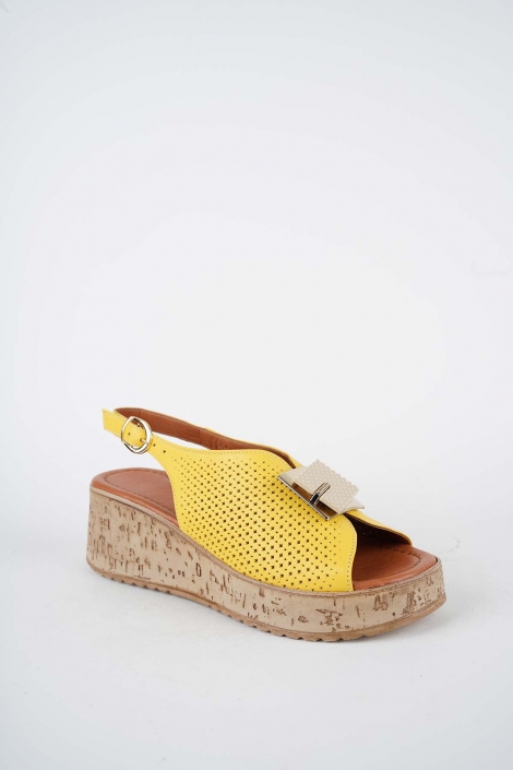 Hakiki Deri Sarı Kadın Dolgu Topuklu Sandalet 261186500