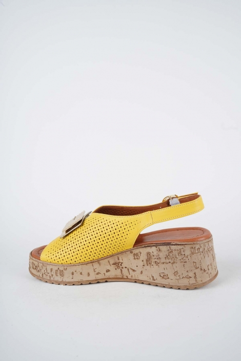 Hakiki Deri Sarı Kadın Dolgu Topuklu Sandalet 261186500