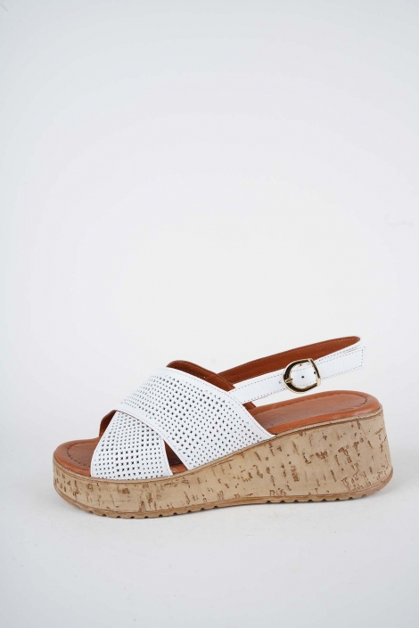 Hakiki Deri Beyaz Kadın Dolgu Topuklu Sandalet 261186501