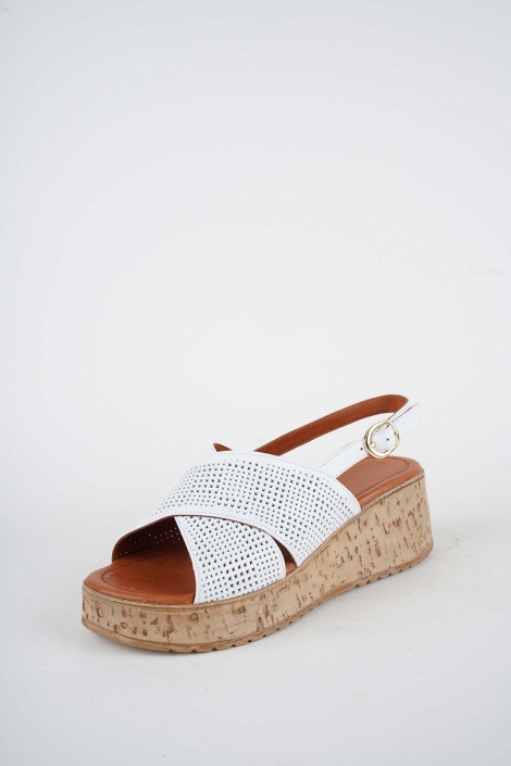 Hakiki Deri Beyaz Kadın Dolgu Topuklu Sandalet 261186501