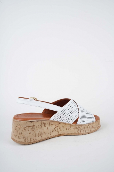 Hakiki Deri Beyaz Kadın Dolgu Topuklu Sandalet 261186501