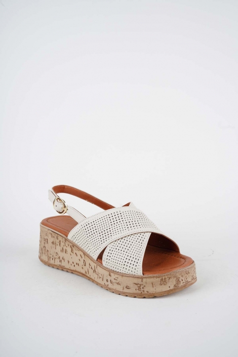 Hakiki Deri Bej Kadın Dolgu Topuklu Sandalet 261186501