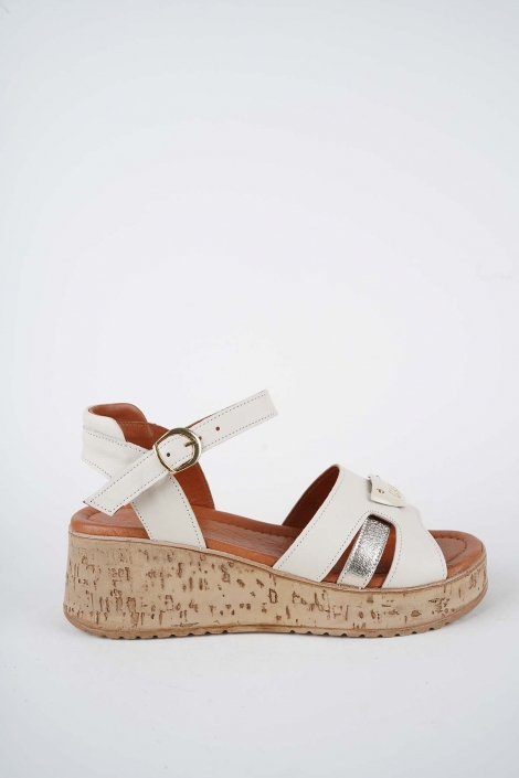 Hakiki Deri Bej Kadın Dolgu Topuklu Sandalet 261186502