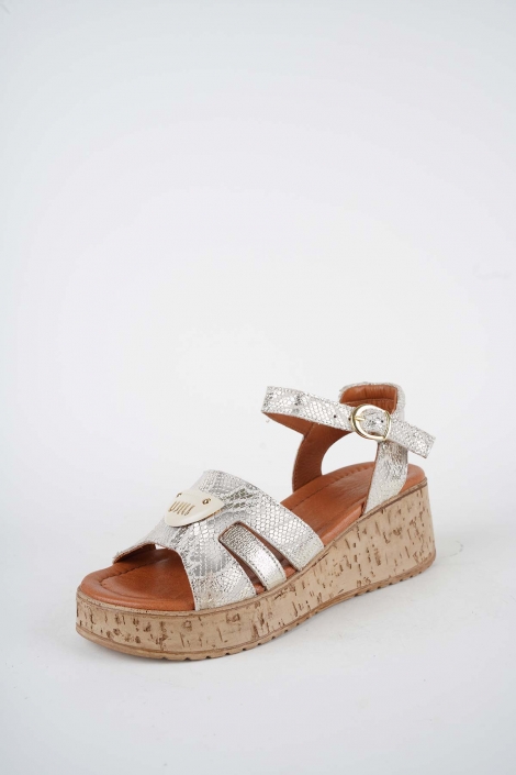 Hakiki Deri Altın Yılan Baskı Kadın Dolgu Topuklu Sandalet 261186502