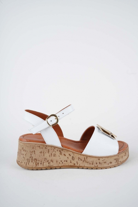 Hakiki Deri Beyaz Kadın Dolgu Topuklu Sandalet 261186503
