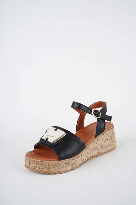 Hakiki Deri Siyah Kadın Dolgu Topuklu Sandalet 261186504