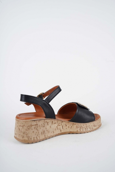 Hakiki Deri Siyah Kadın Dolgu Topuklu Sandalet 261186504