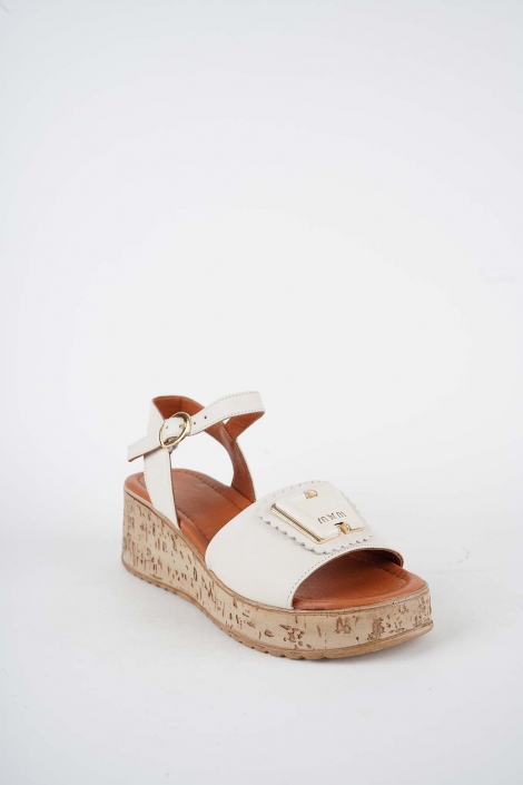 Hakiki Deri Bej Kadın Dolgu Topuklu Sandalet 261186504