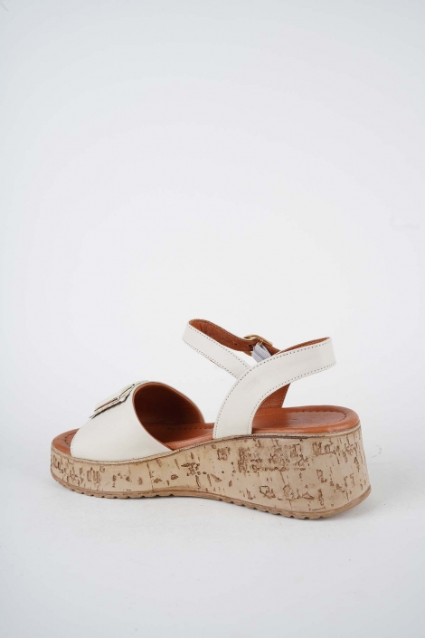 Hakiki Deri Bej Kadın Dolgu Topuklu Sandalet 261186504