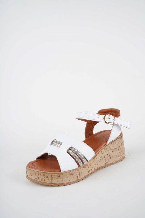 Hakiki Deri Beyaz Kadın Dolgu Topuklu Sandalet 261186505