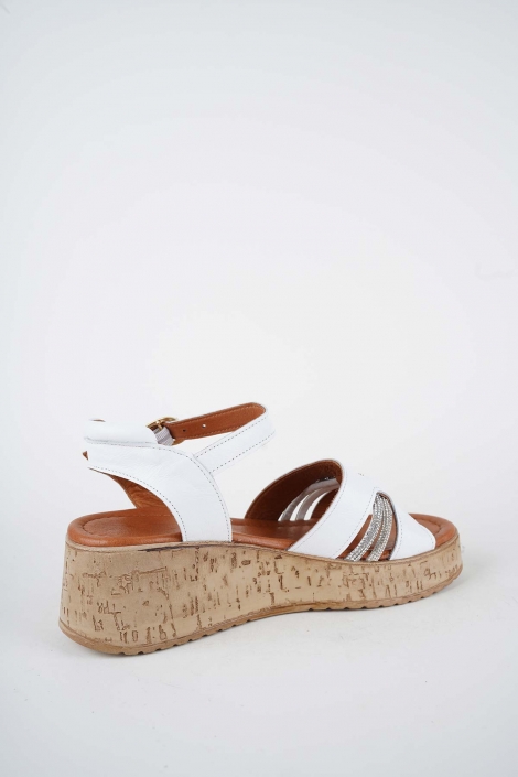Hakiki Deri Beyaz Kadın Dolgu Topuklu Sandalet 261186505