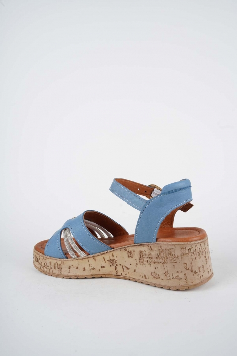 Hakiki Deri Kot Mavi Kadın Dolgu Topuklu Sandalet 261186505