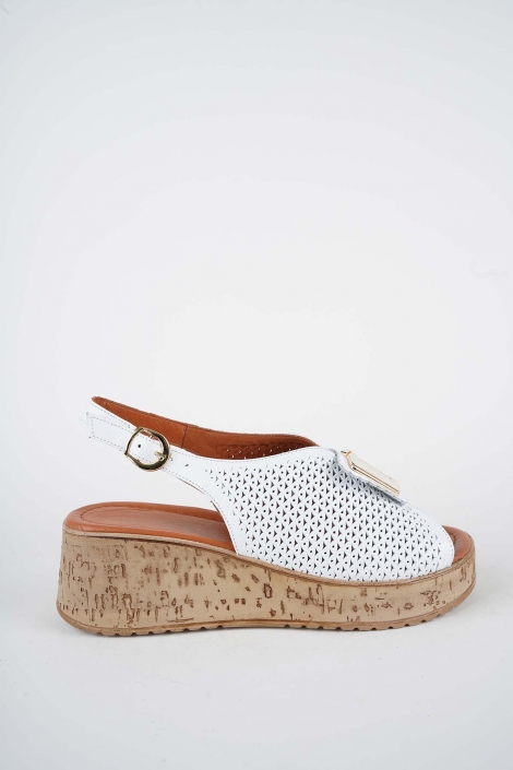 Hakiki Deri Beyaz Kadın Dolgu Topuklu Sandalet 261186506