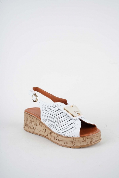 Hakiki Deri Beyaz Kadın Dolgu Topuklu Sandalet 261186506