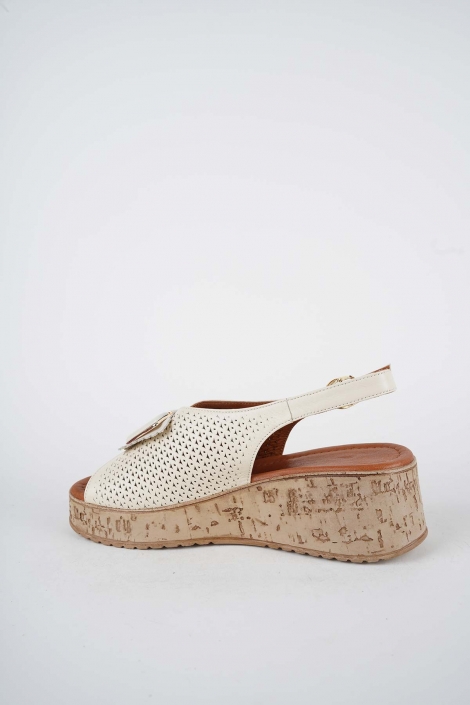 Hakiki Deri Bej Kadın Dolgu Topuklu Sandalet 261186506