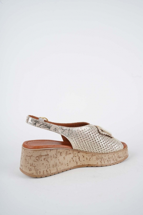 Hakiki Deri Altın Baskılı Kadın Dolgu Topuklu Sandalet 261186506