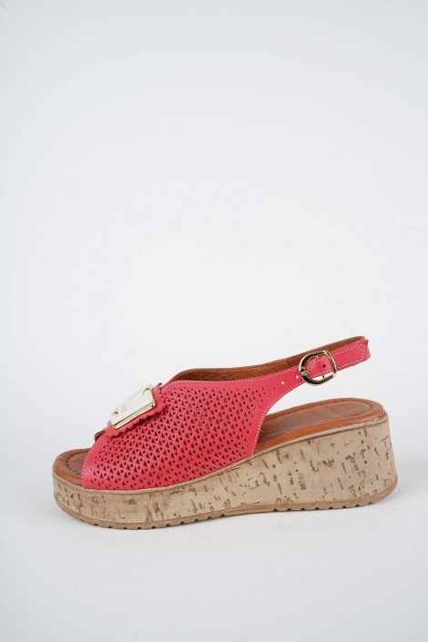 Hakiki Deri Nar Çiçeği Kadın Dolgu Topuklu Sandalet 261186506