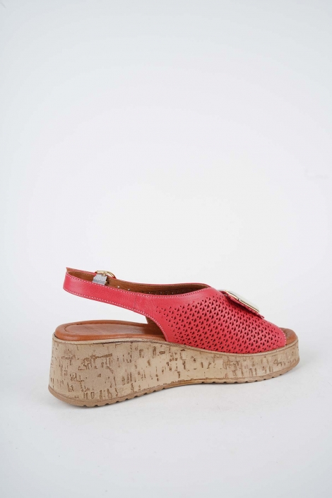 Hakiki Deri Nar Çiçeği Kadın Dolgu Topuklu Sandalet 261186506