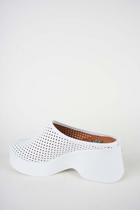 Hakiki Deri Beyaz Kadın Dolgu Topuklu Terlik 261186701