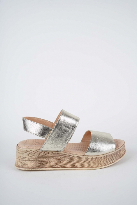 Hakiki Deri Altın Kadın Dolgu Topuk Sandalet 261189501