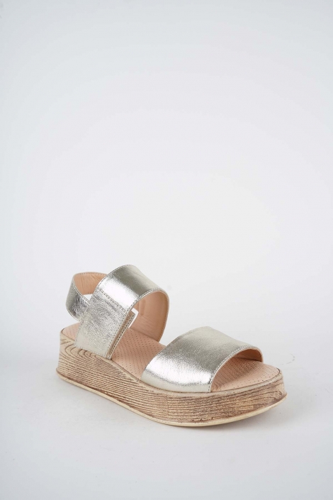 Hakiki Deri Altın Kadın Dolgu Topuk Sandalet 261189501